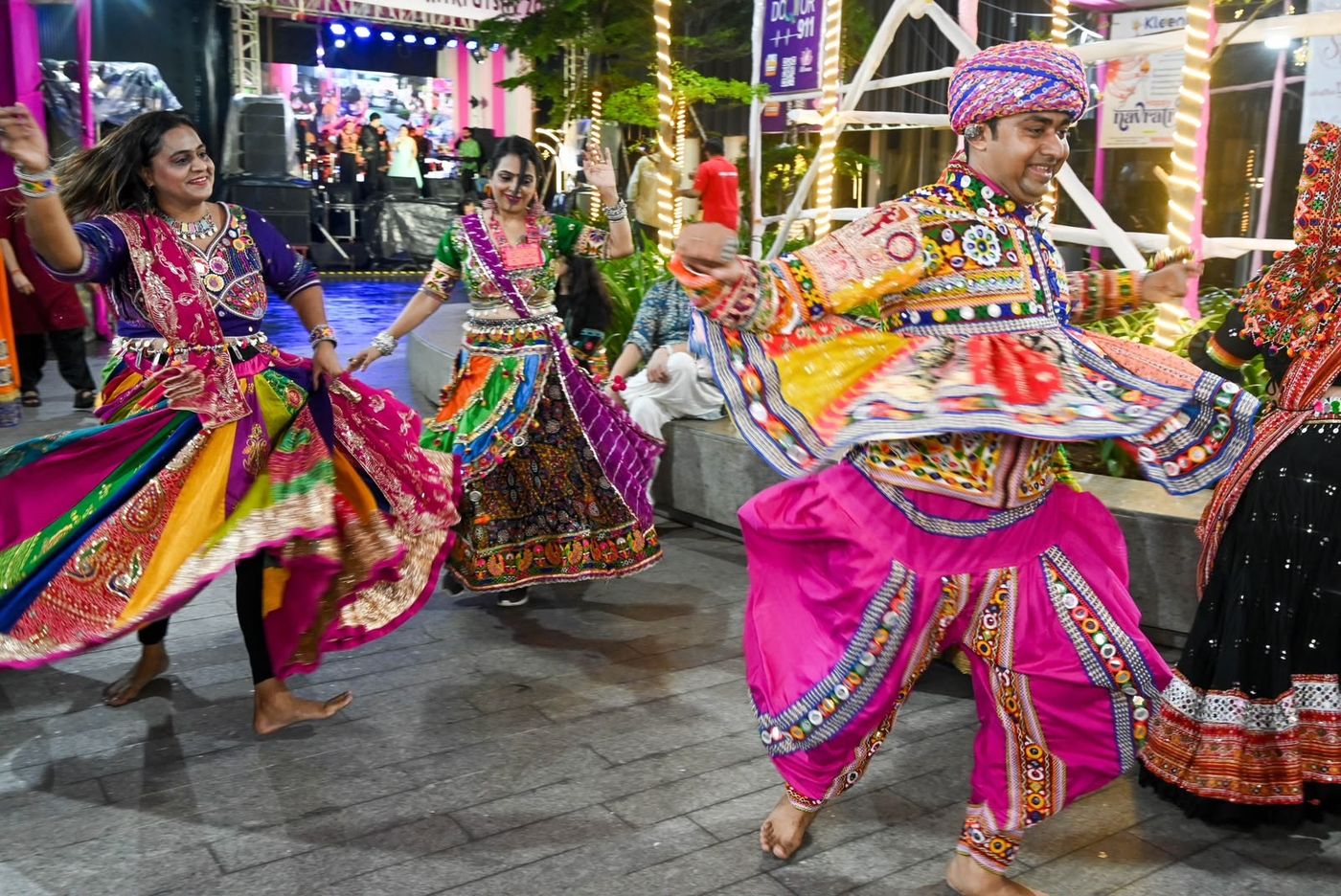 Garba dancers performing on stage